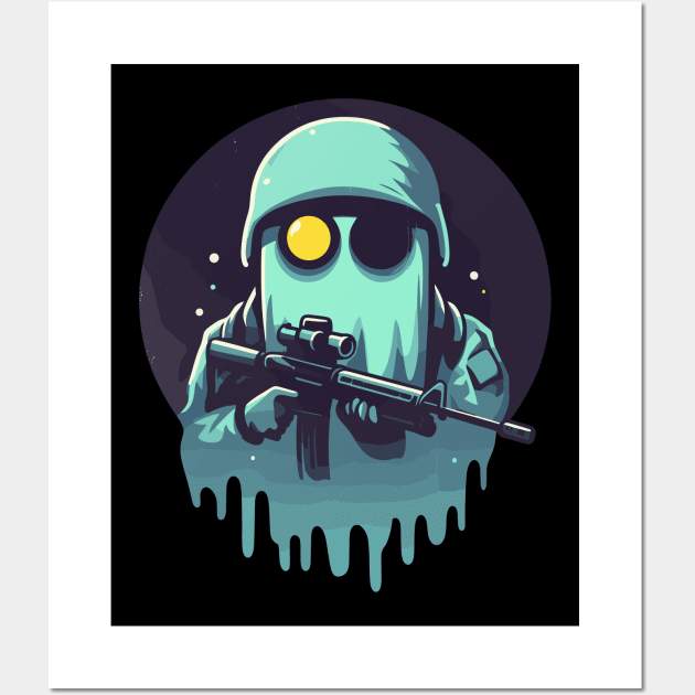 Retro funny ghost soldier Wall Art by TomFrontierArt